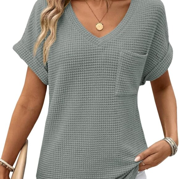 Tops - Stylish XX-Large Waffle Knit Women's V-Neck Blouse - Perfect for Every Occasion!
